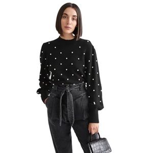 & Other Stories Pearl Dot Puff Sleeve Sweater S